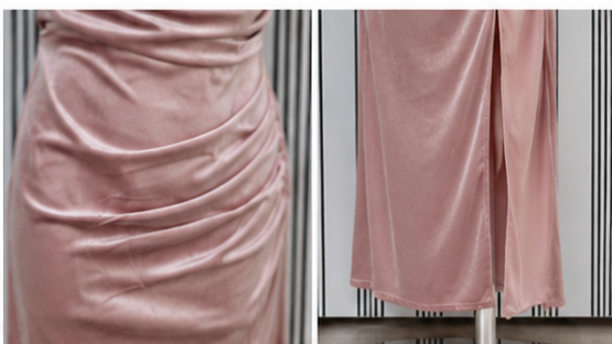 Side Ruched Detail of Blush Pink Satin Midi Dress blush pink satin ruched midi dress