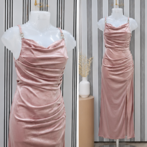 Home Blush Pink Satin Ruched Midi Dress Front View