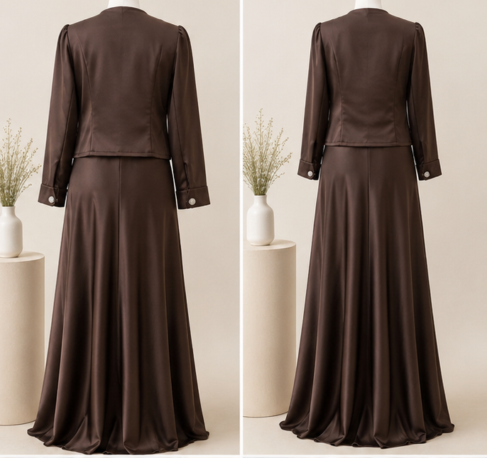 Brown Dresss Back Back view of Mocha Elegance Dress Set