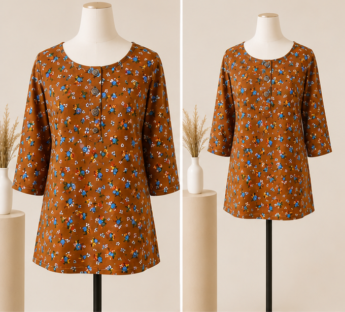 Brown Floral Everyday Tunic Front View for Women Brown Floral Everyday Tunic Front View for Women