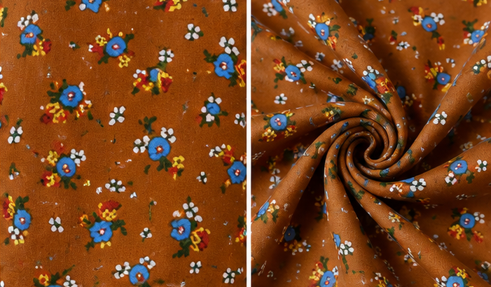 Brown Floral Print Fabric Pattern Close Up Brown Floral Print Fabric Pattern Close Up
