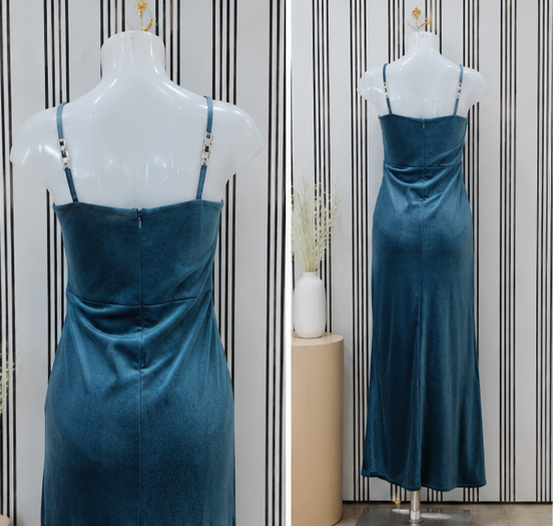 Ocean Blue Satin Midi Party Dress Back View Ocean Blue Satin Midi Party Dress Back View