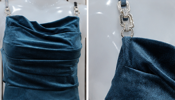Ocean Blue Satin Dress Draped Neckline Detail Ocean Blue Satin Dress Draped Neckline Detail