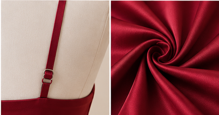 Ruby Satin Maxi Dress Close Up 2 Satin fabric detail on Ruby Satin Maxi Dress