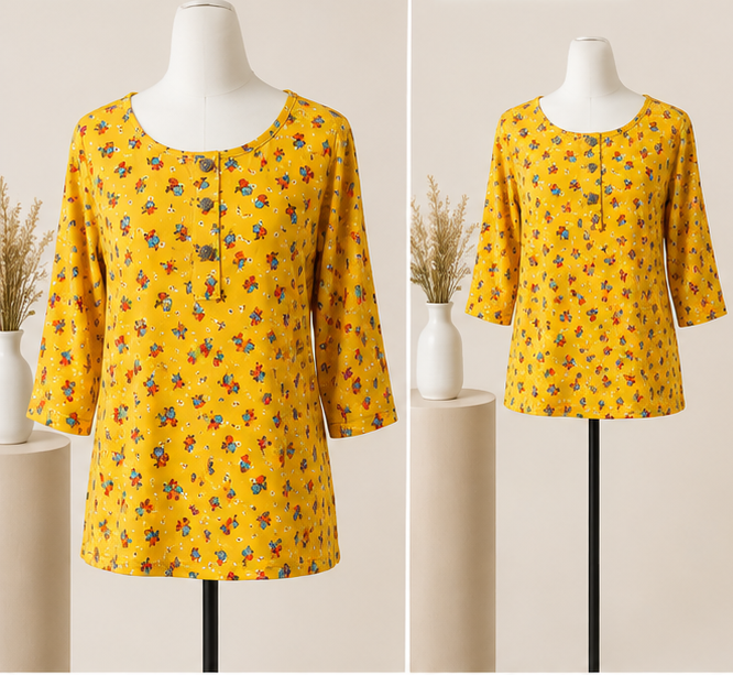 Sunflower Bloom Floral Top Front View Sunflower Bloom Floral Top Front View